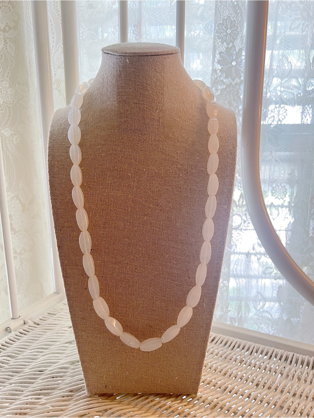 Vintage White Beaded Moonstone Long Necklace